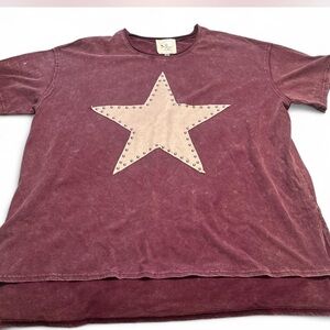 Woman’s fantastic fawn Maroon Star Graphic Tee with Stud Detail